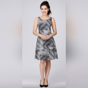 Karl Lagerfeld Fit & Flare Dress  White, Grey & Silver Faux Lace Floral